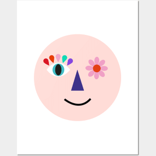 rainbow flower smiling face happy colorful humour kids fashion Posters and Art